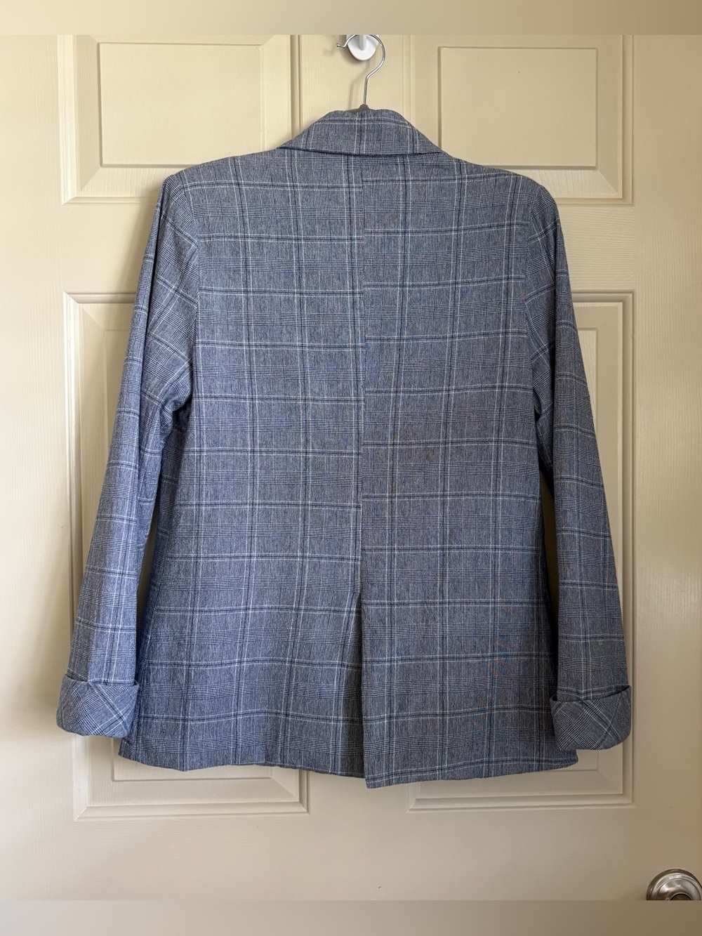 Paper Crane Plaid Linen Blend Blazer Blue Preppy Coastal Women's Jacket Size S - Picture 4 of 6